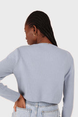 Blue cashmere-wool blend cropped knit top