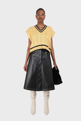 Yellow and black varsity trim cableknit vest