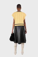 Yellow and black varsity trim cableknit vest