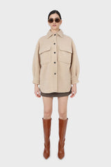 Beige teddy oversized shirt jacket