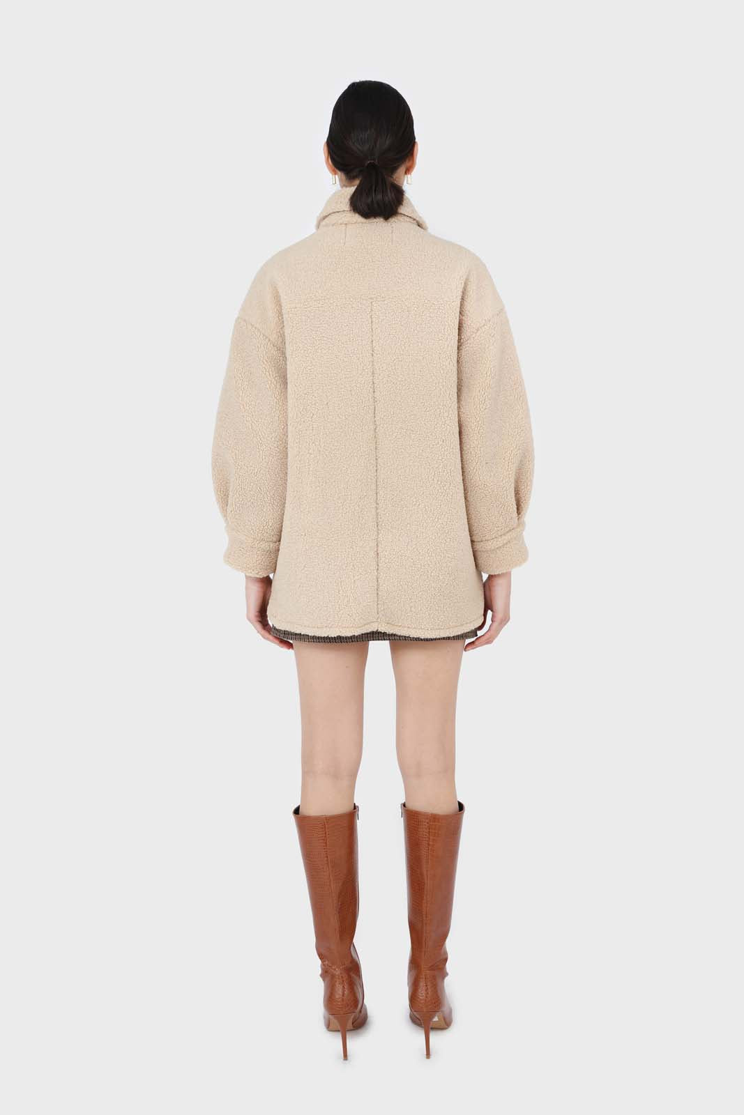 Beige teddy oversized shirt jacket