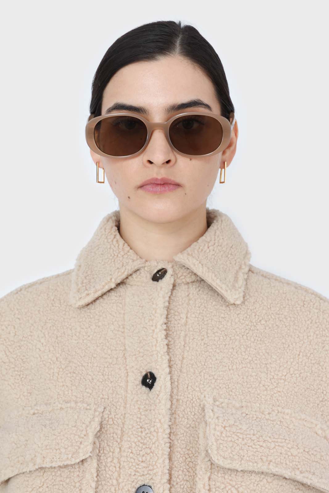 Beige teddy oversized shirt jacket