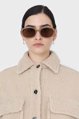 Beige teddy oversized shirt jacket