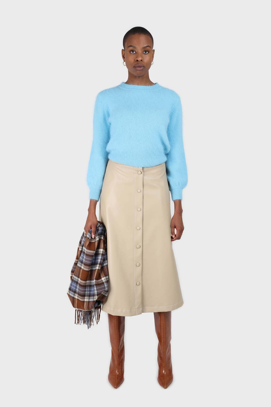 Aqua blue balloon sleeve angora jumper