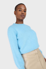 Aqua blue balloon sleeve angora jumper