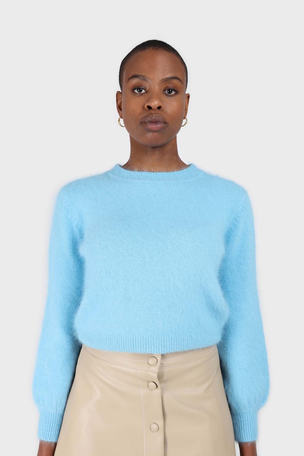 Aqua blue balloon sleeve angora jumper