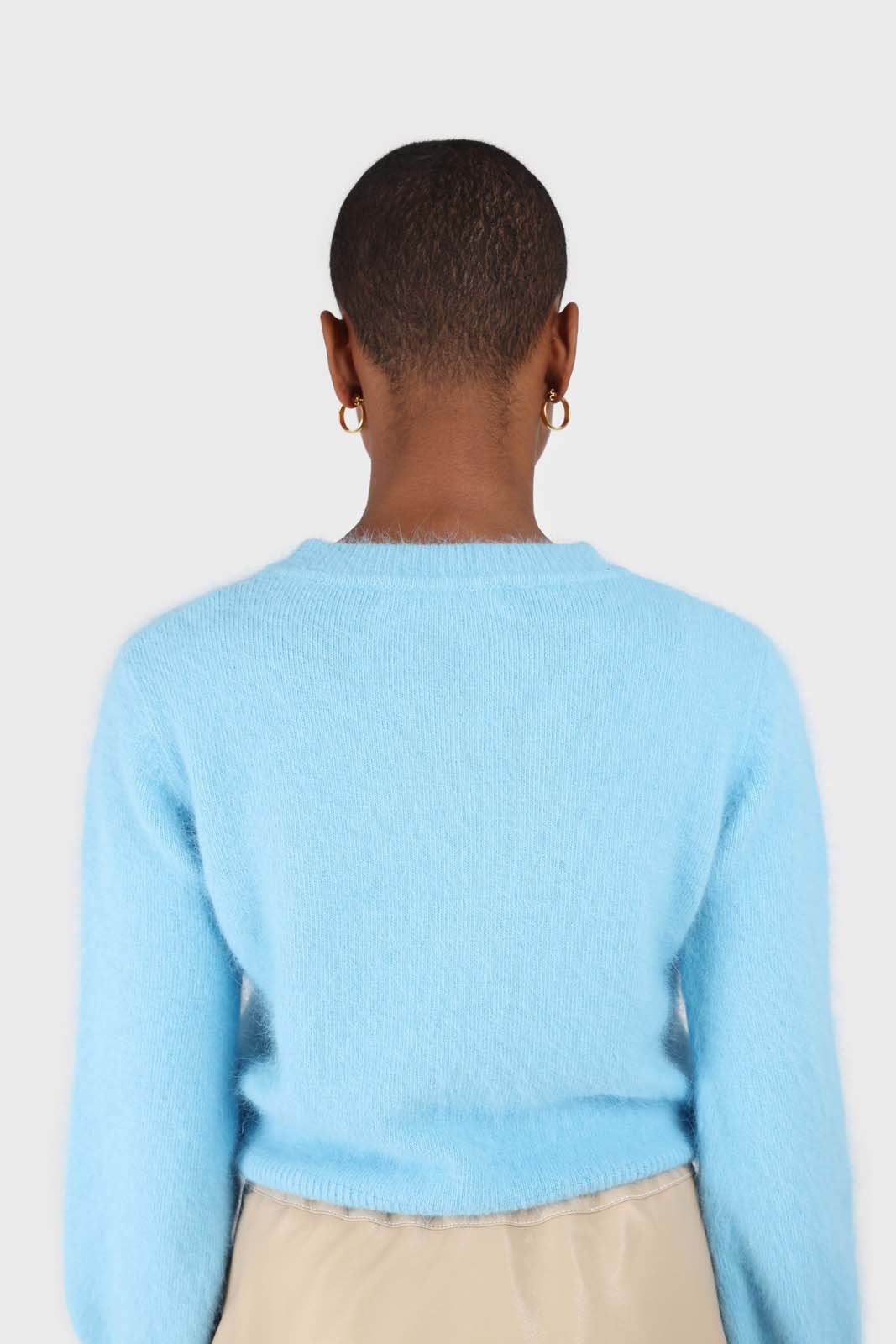 Aqua blue balloon sleeve angora jumper