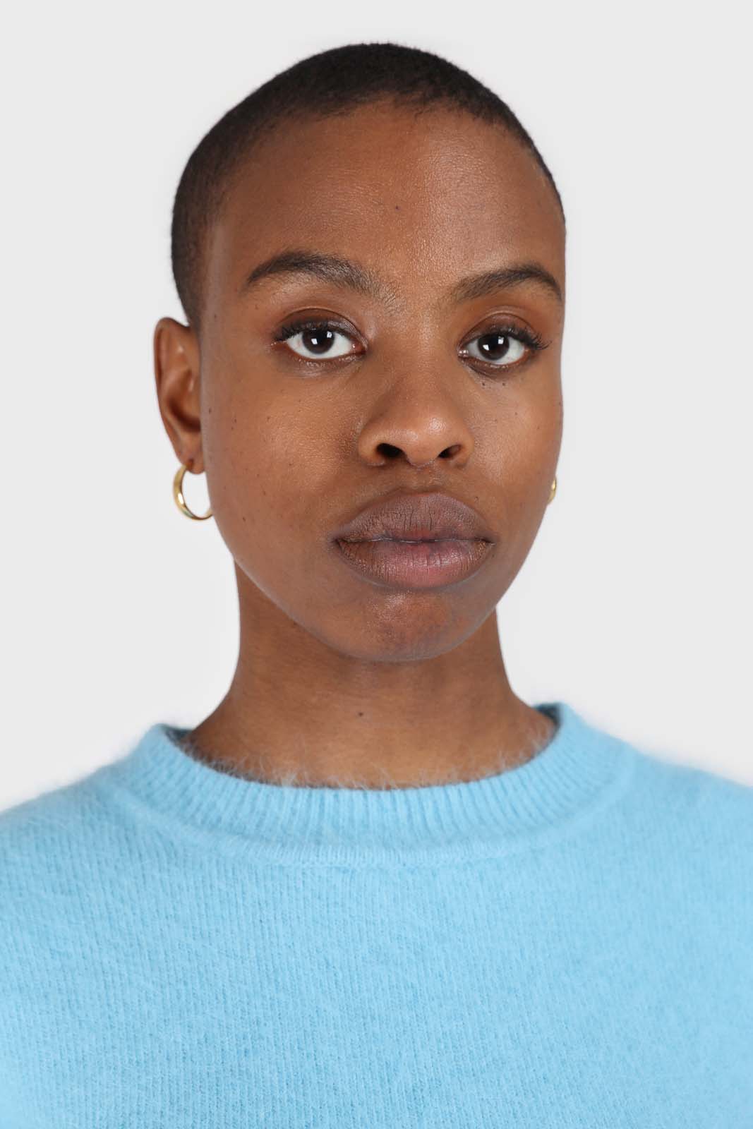 Aqua blue balloon sleeve angora jumper