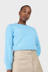 Aqua blue balloon sleeve angora jumper