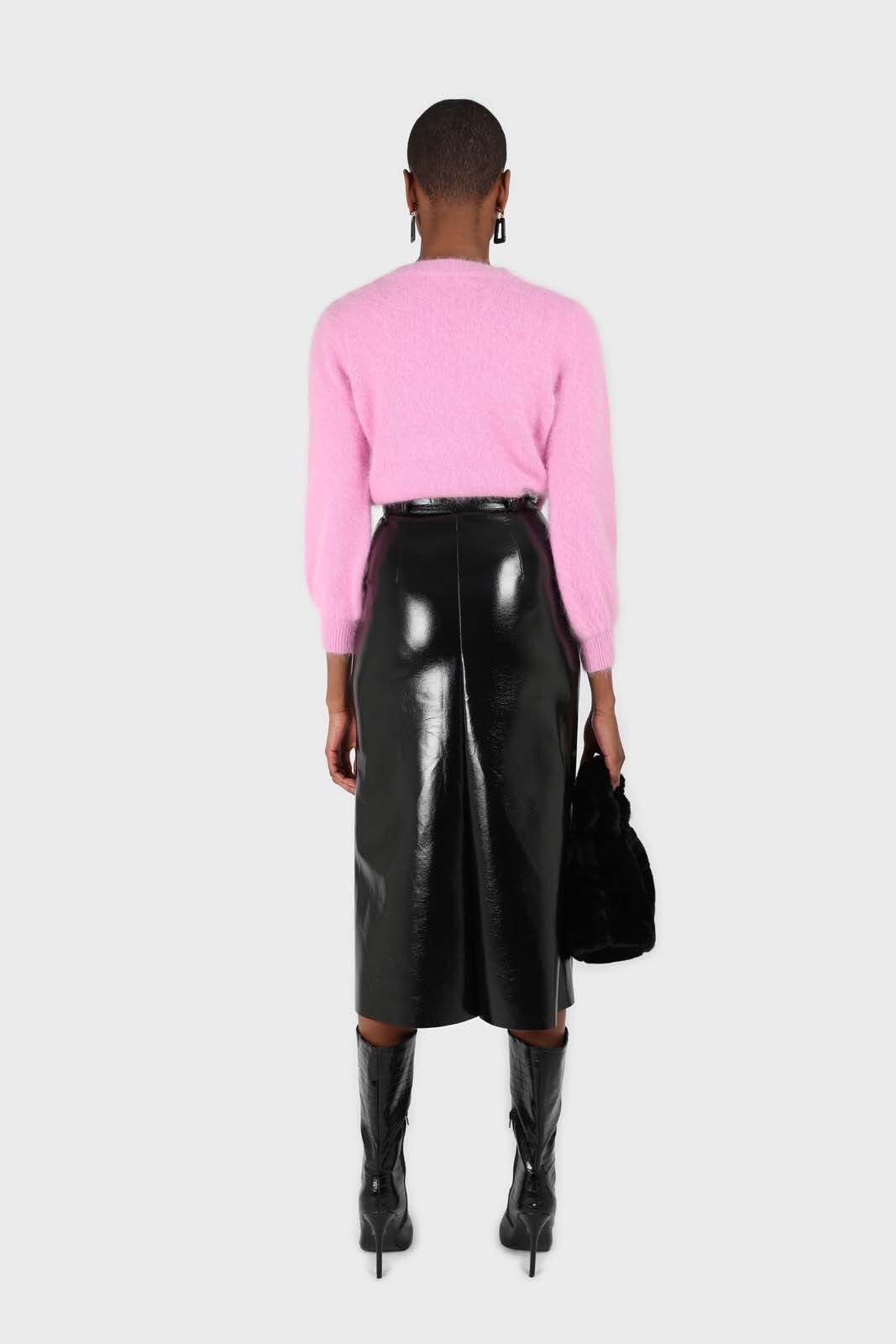 Bright pink balloon sleeve angora jumper