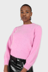 Bright pink balloon sleeve angora jumper