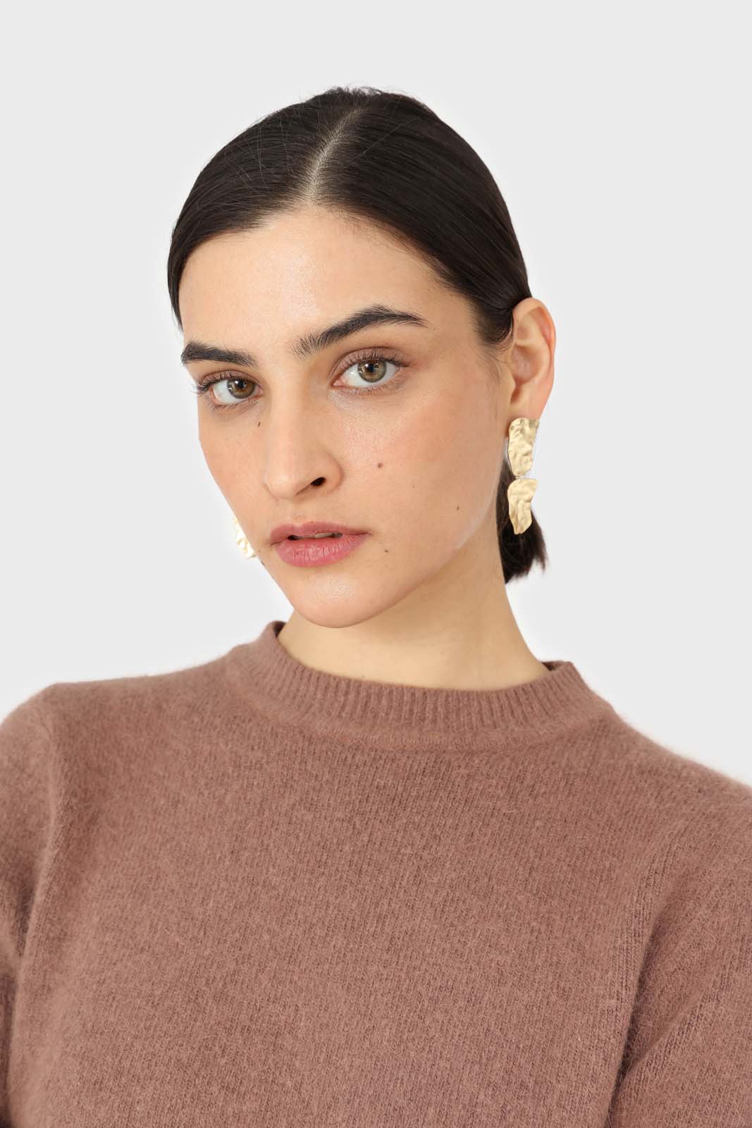 Brown pink balloon sleeve angora jumper