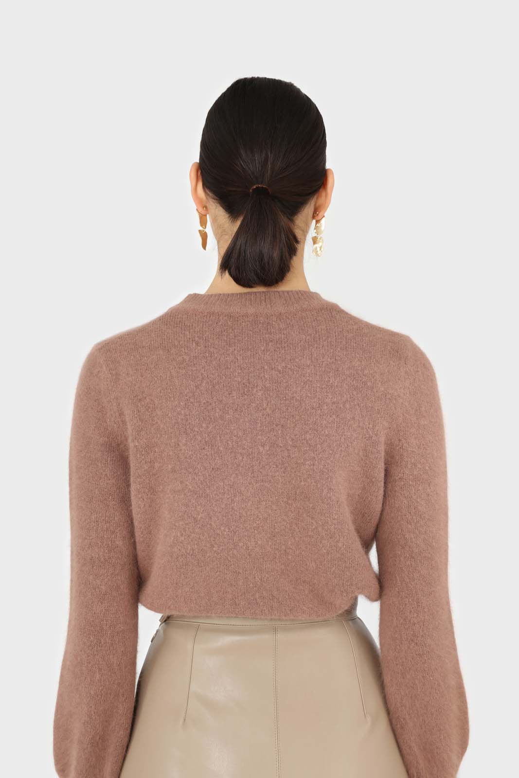 Brown pink balloon sleeve angora jumper