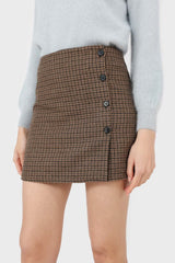 Beige checked button up wrap mini skirt