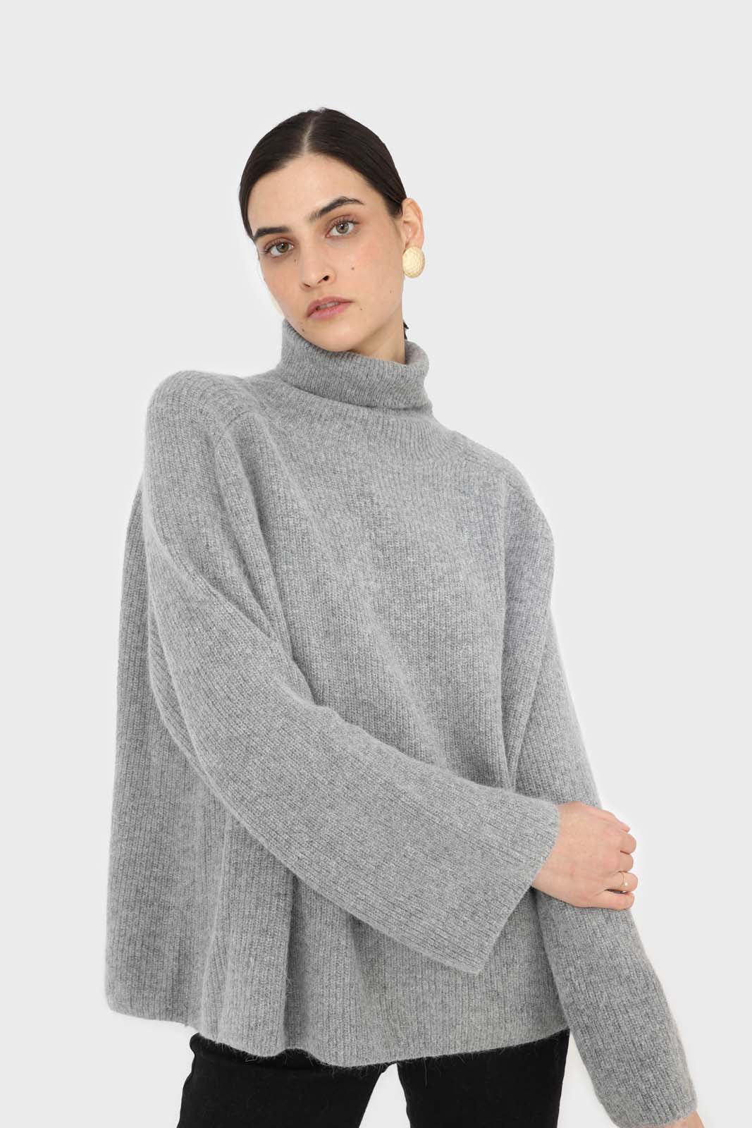 Charcoal ribbed angora wide fit turtleneck jumper
