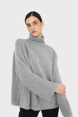 Charcoal ribbed angora wide fit turtleneck jumper