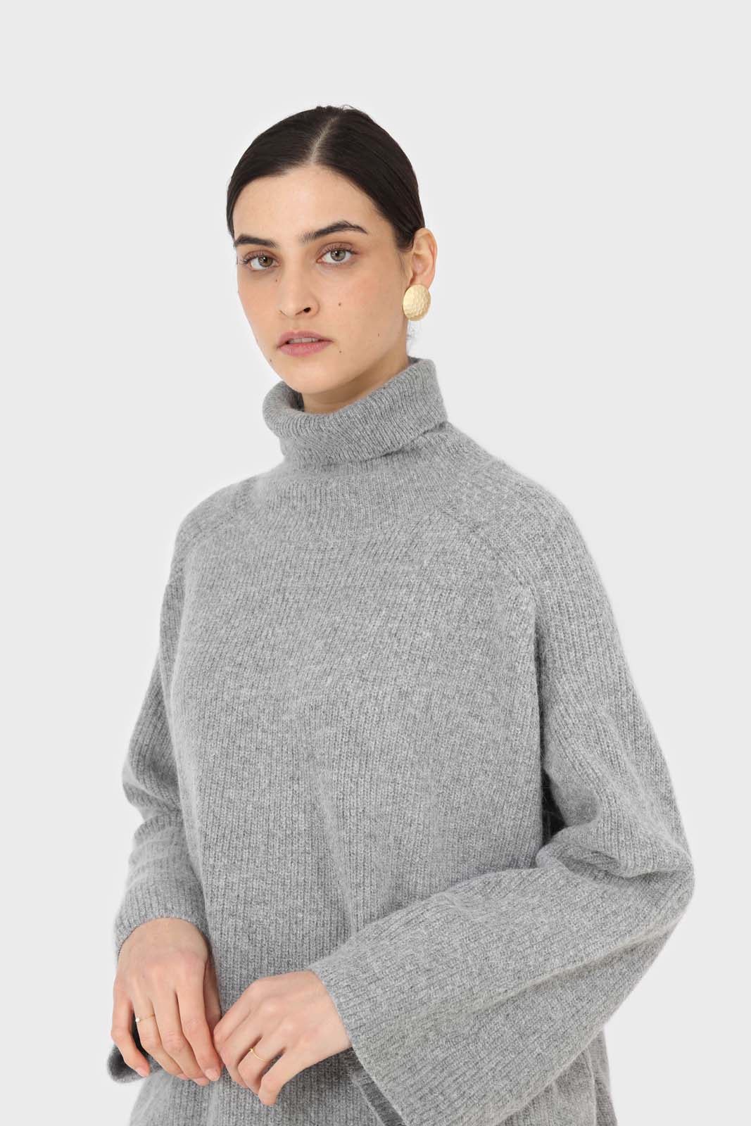 Charcoal ribbed angora wide fit turtleneck jumper