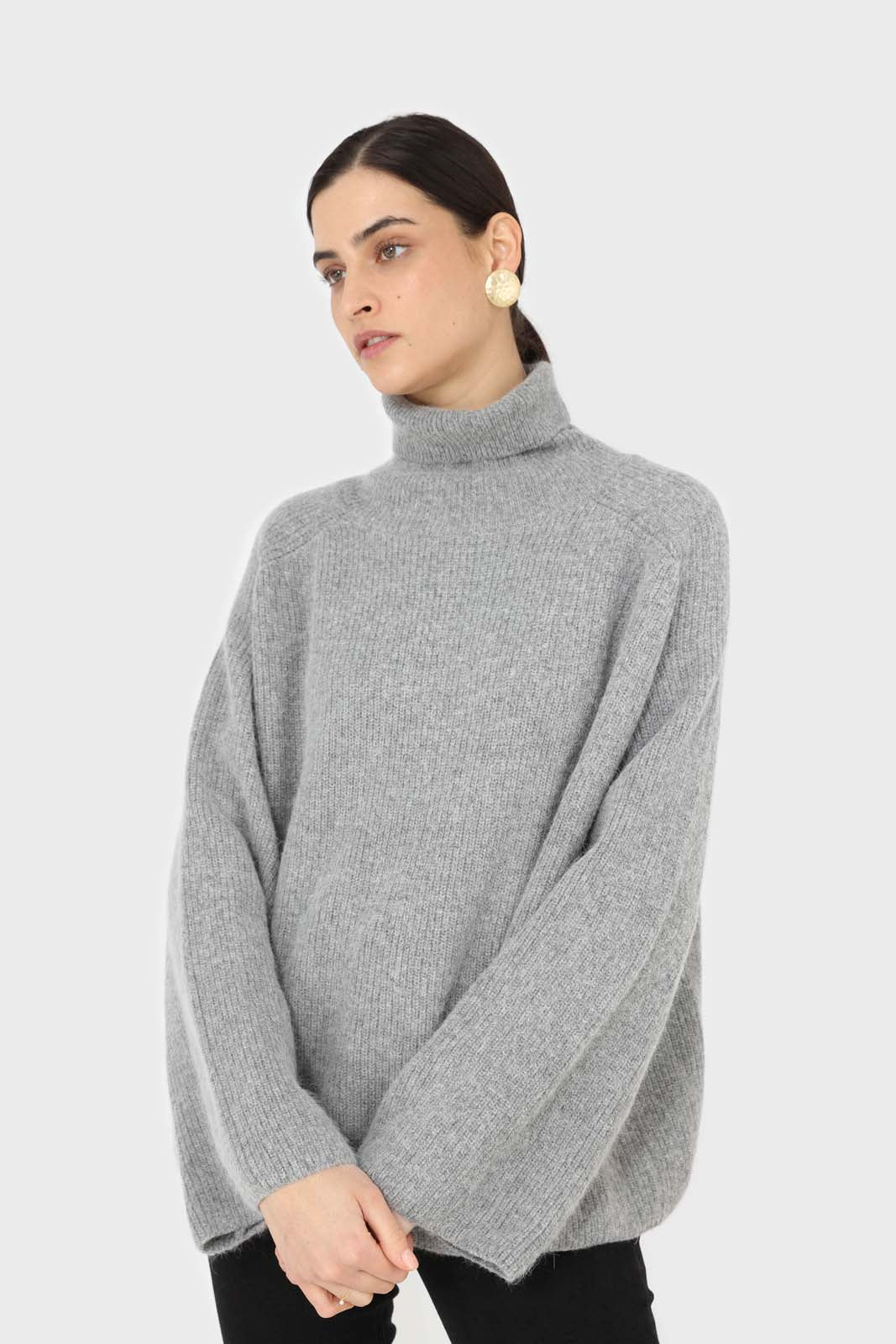Charcoal ribbed angora wide fit turtleneck jumper