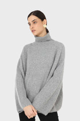 Charcoal ribbed angora wide fit turtleneck jumper