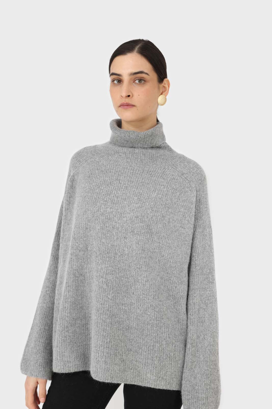 Charcoal ribbed angora wide fit turtleneck jumper