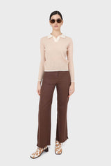 Beige and white contrast collar knit top