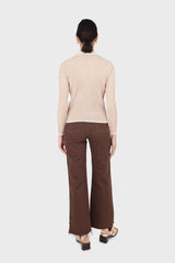 Beige and white contrast collar knit top