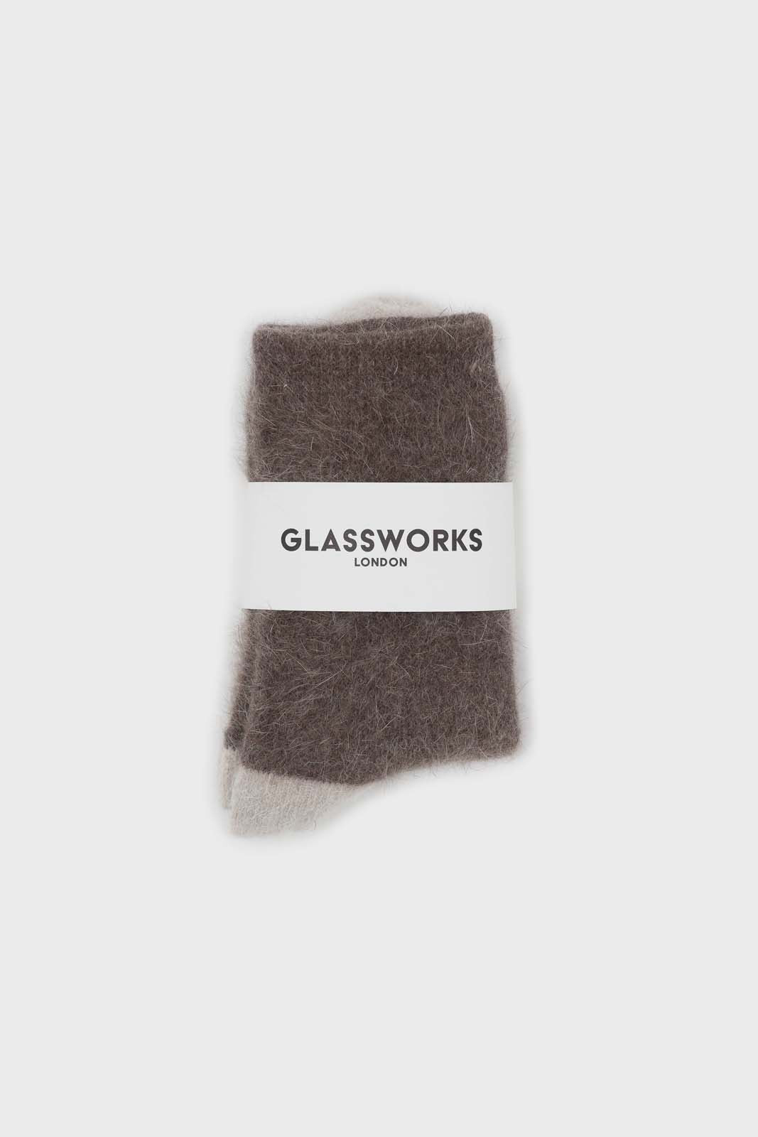 Brown and beige furry color block angora socks