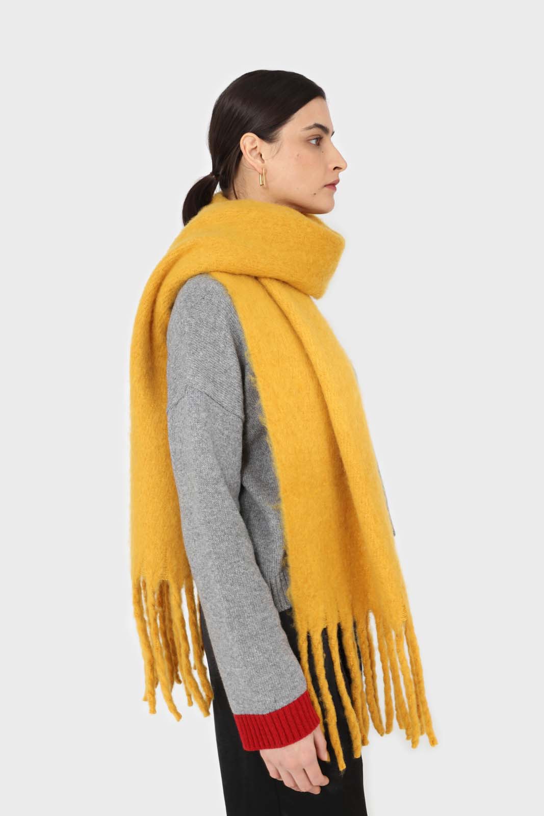 Mustard fuzzy thick scarf - 826
