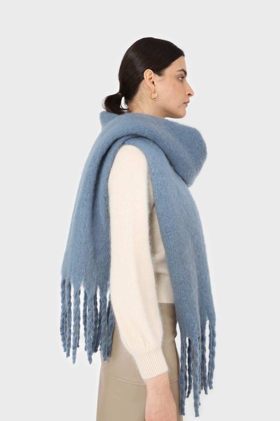 Bright blue fuzzy thick scarf - 826