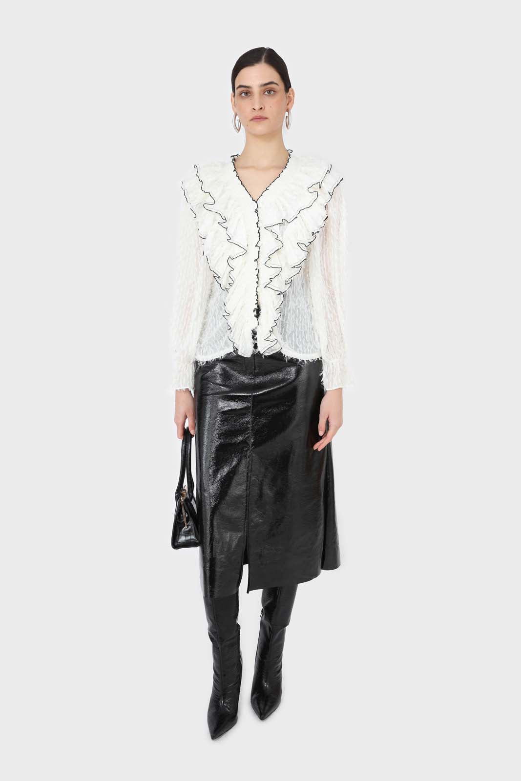 Ivory feather ruffle blouse