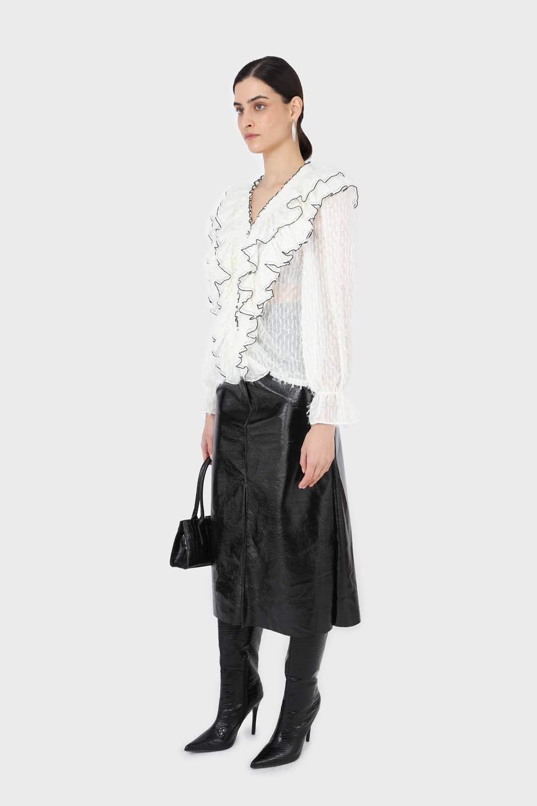 Ivory feather ruffle blouse