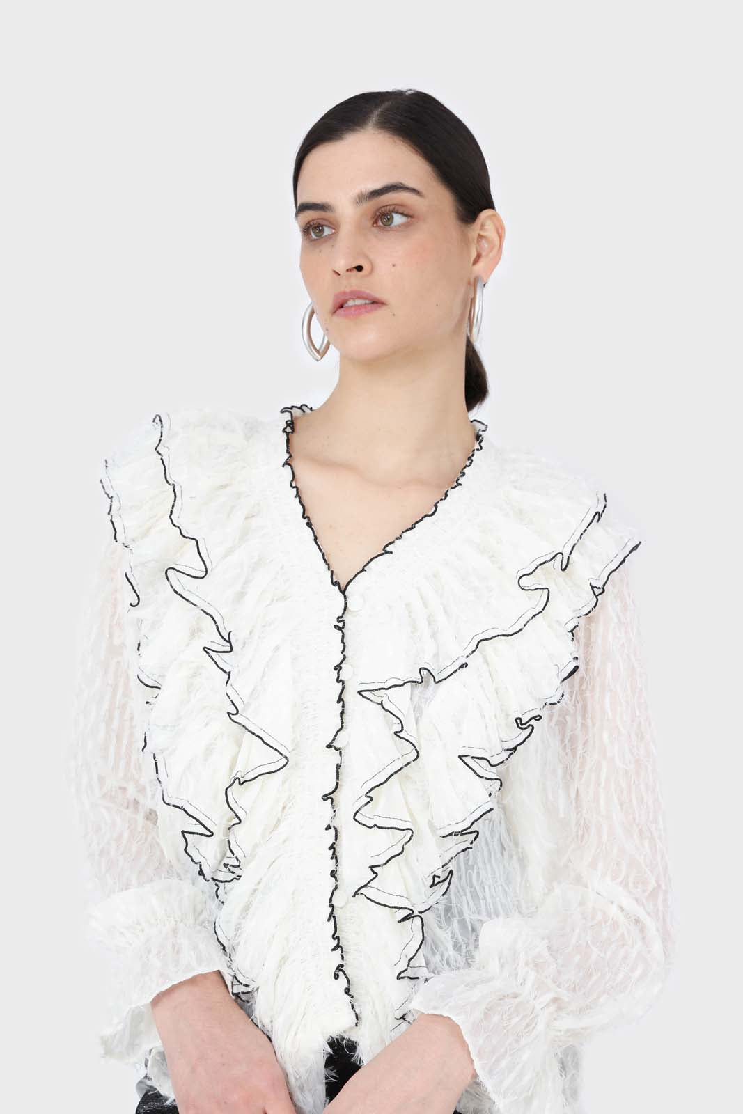 Ivory feather ruffle blouse