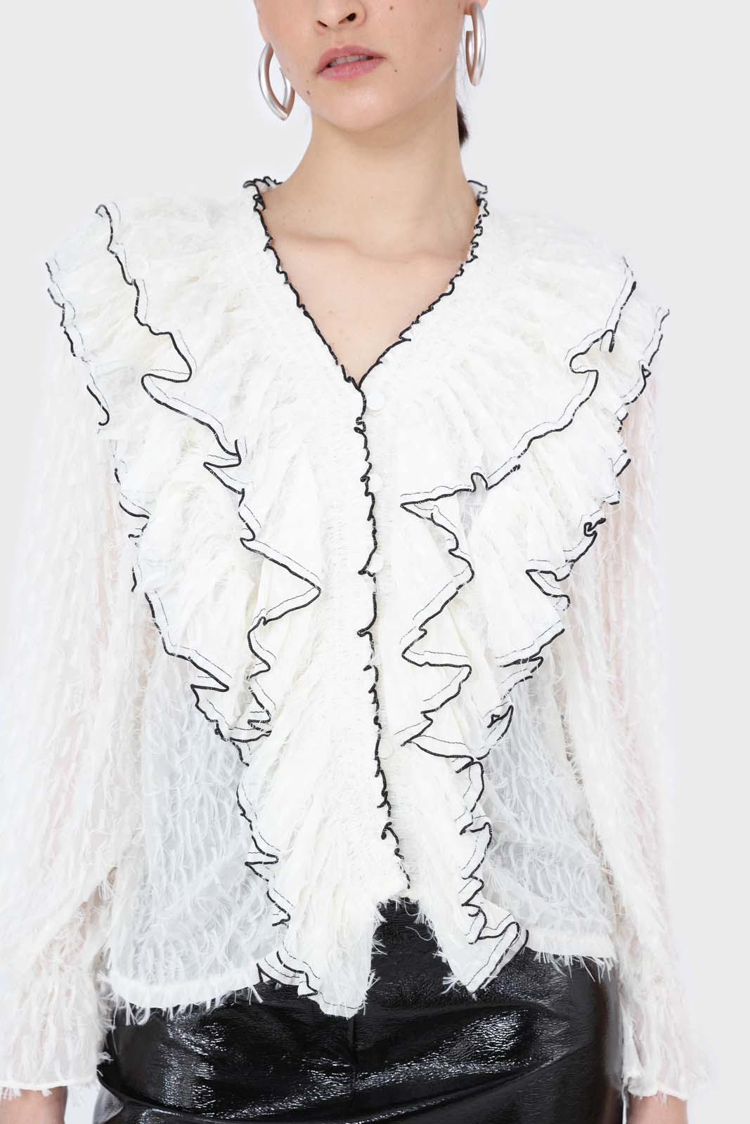 Ivory feather ruffle blouse