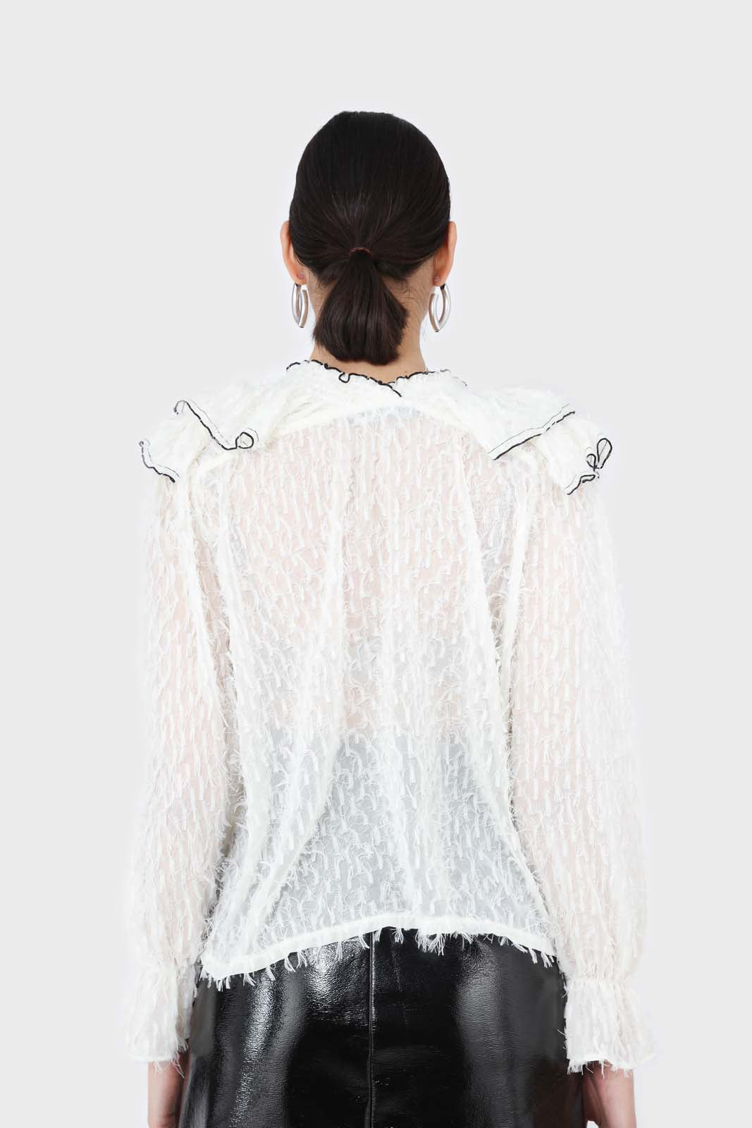 Ivory feather ruffle blouse