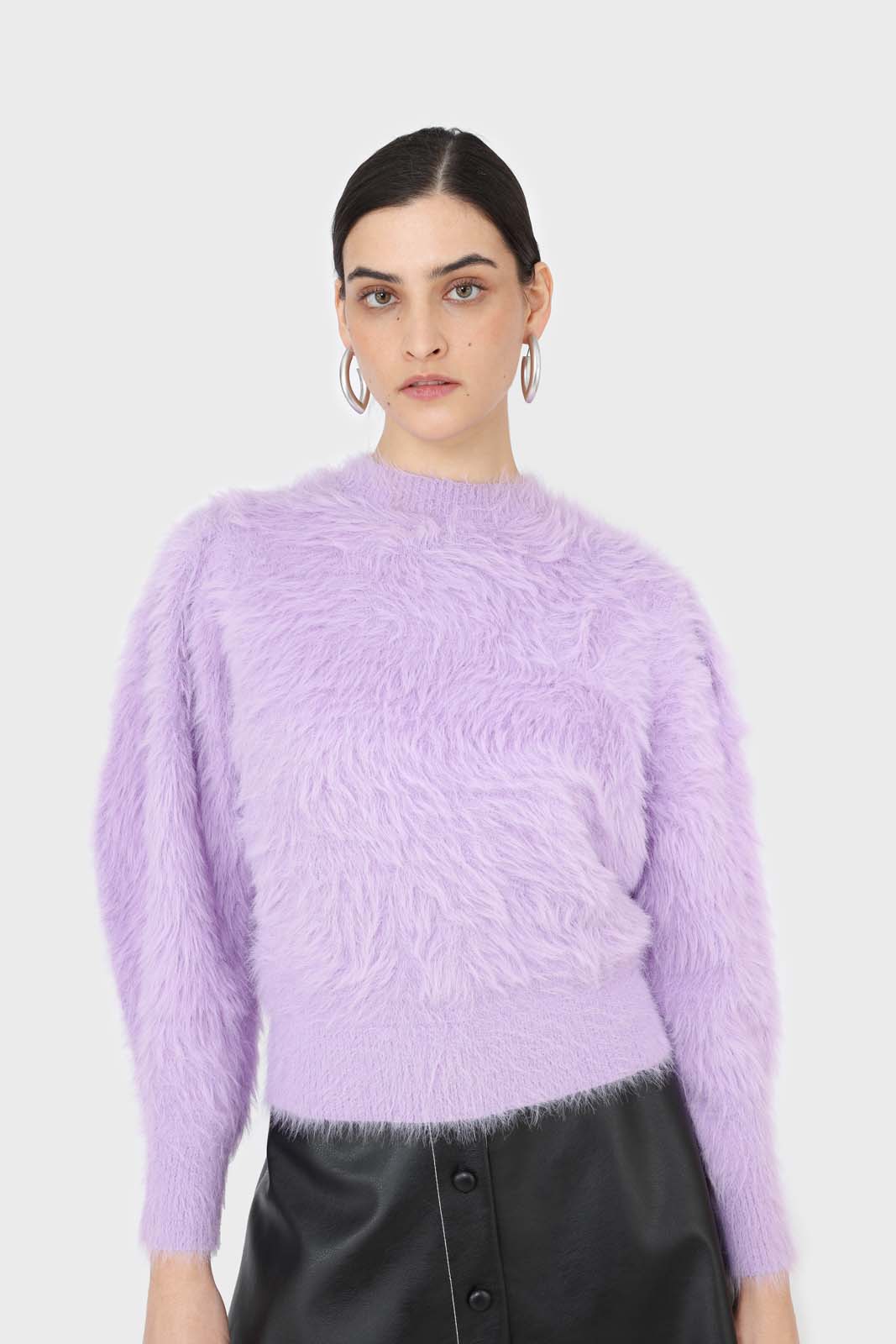 Violet ultra fuzzy puff sleeved jumper