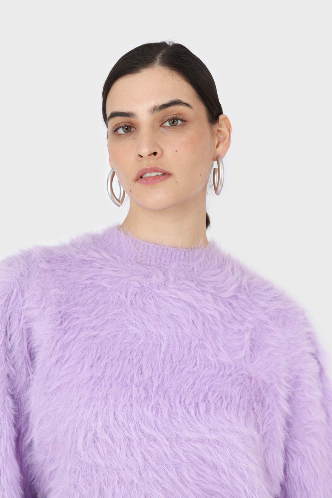 Violet ultra fuzzy puff sleeved jumper