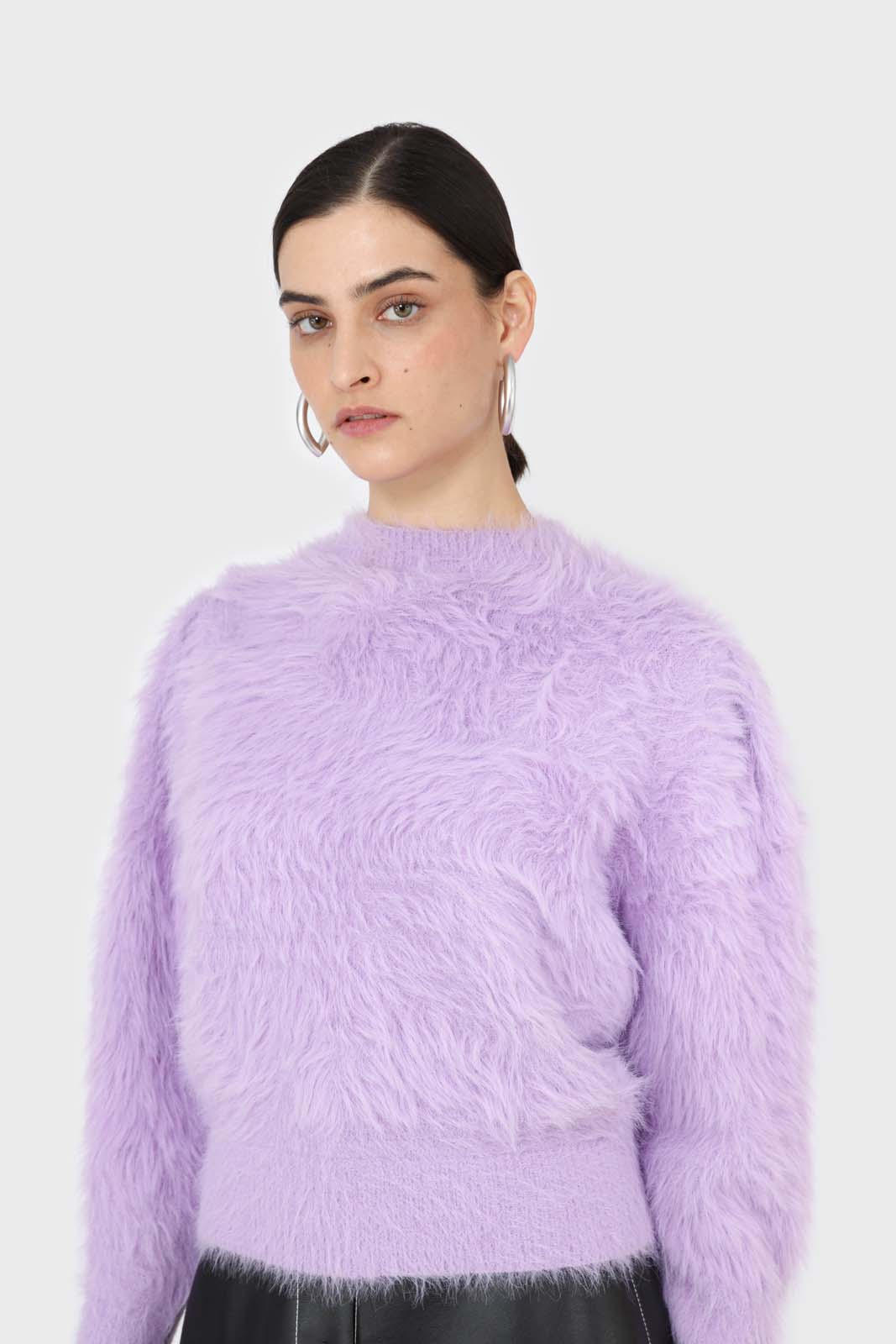 Violet ultra fuzzy puff sleeved jumper