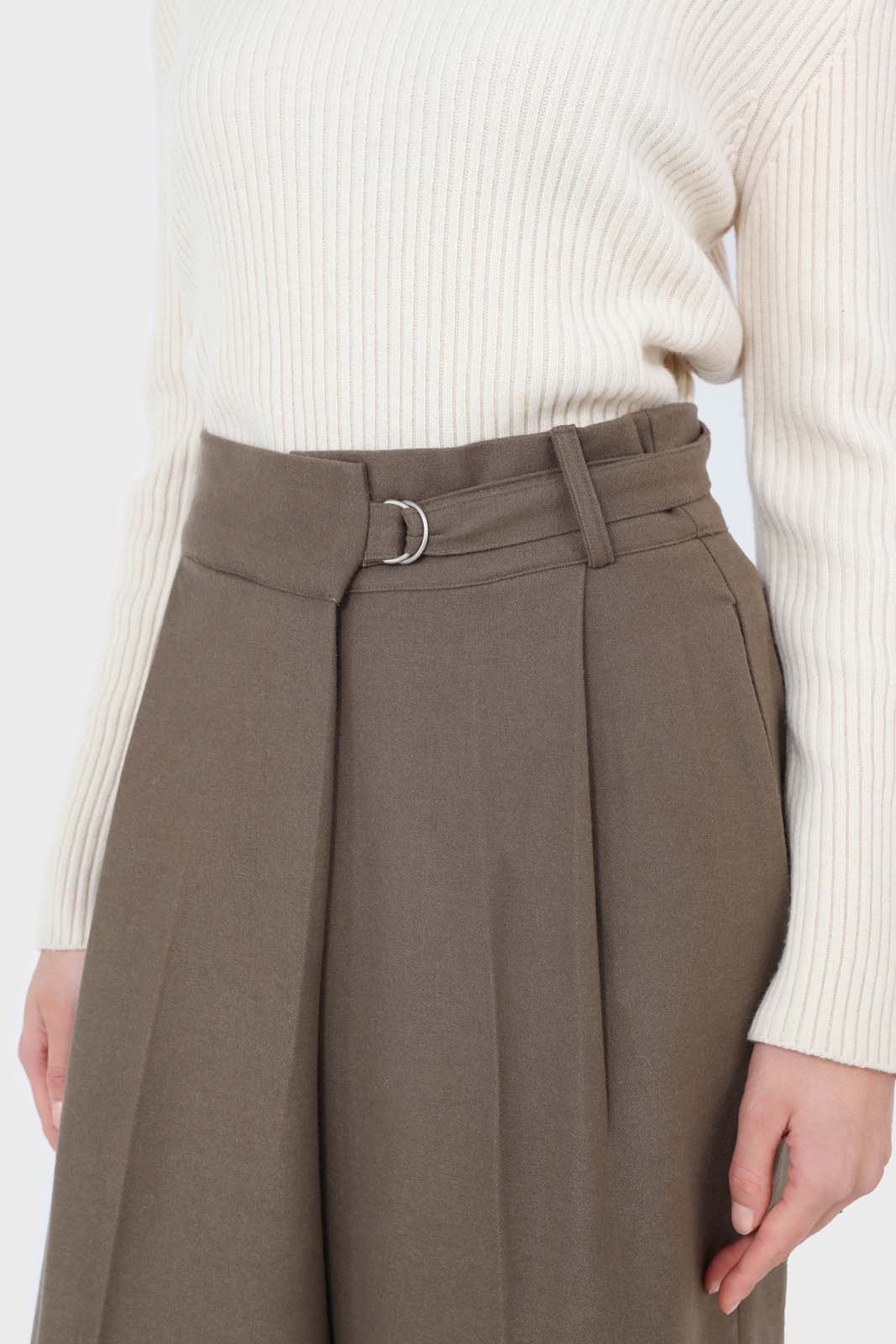 Brown tucked wrap belted loose fit trousers