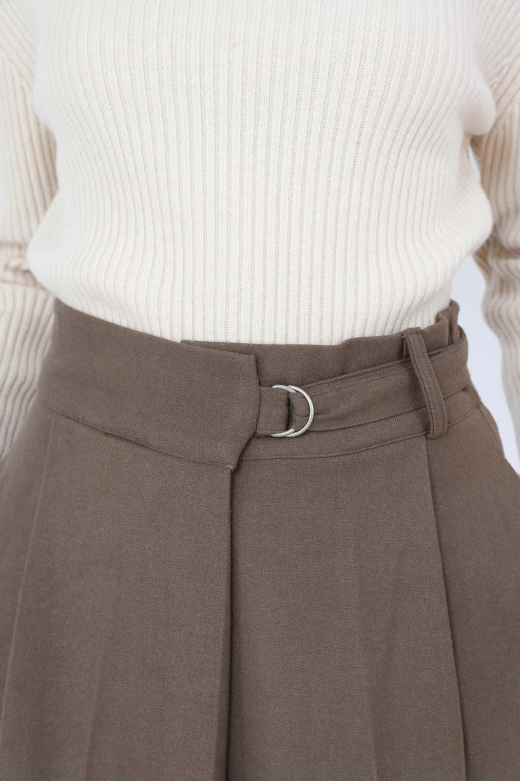 Brown tucked wrap belted loose fit trousers