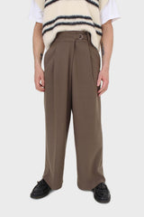 Brown tucked wrap belted loose fit trousers