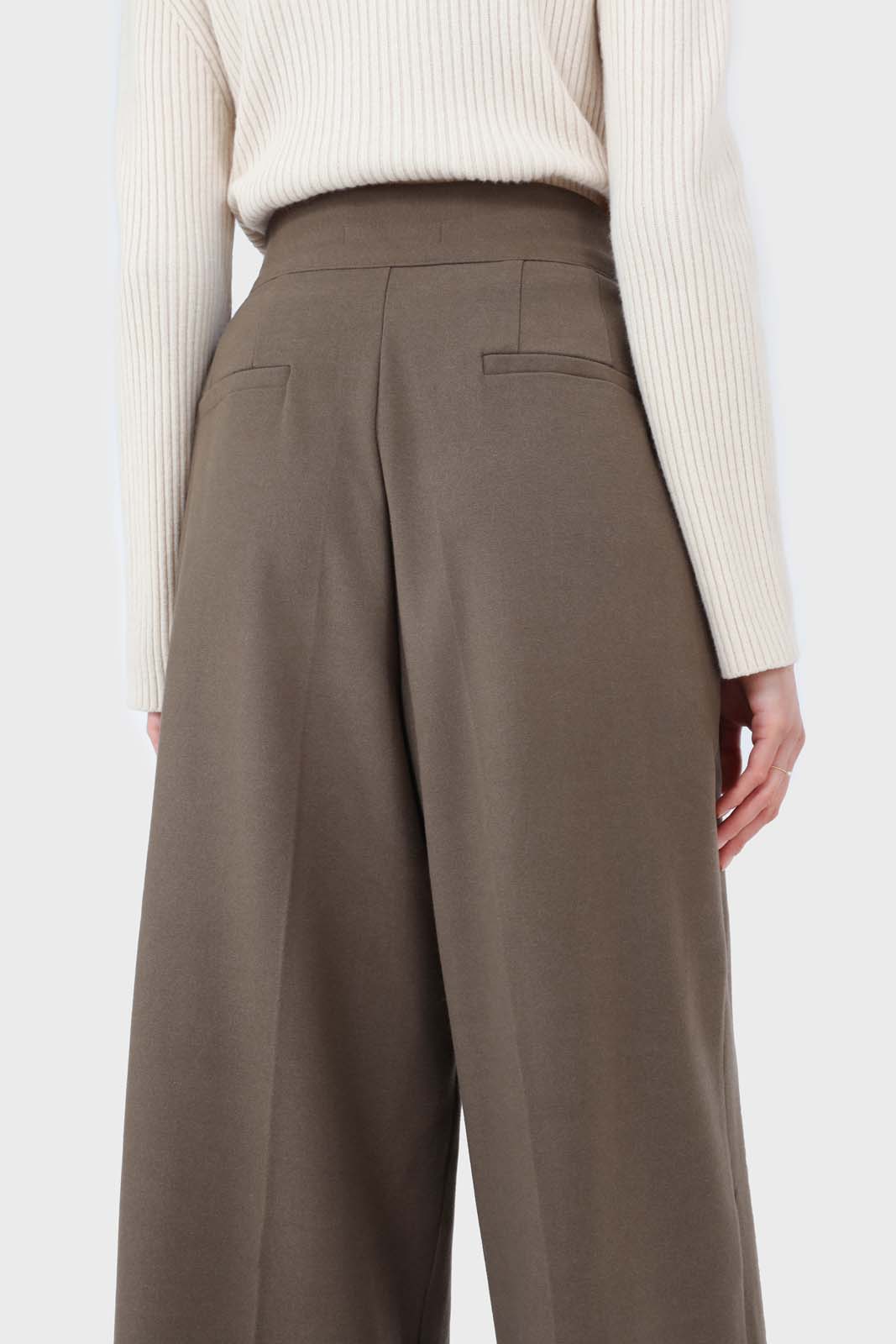 Brown tucked wrap belted loose fit trousers