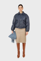 Navy vegan leather blouson jacket