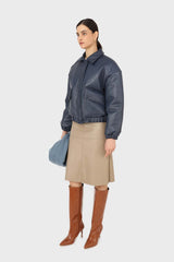 Navy vegan leather blouson jacket