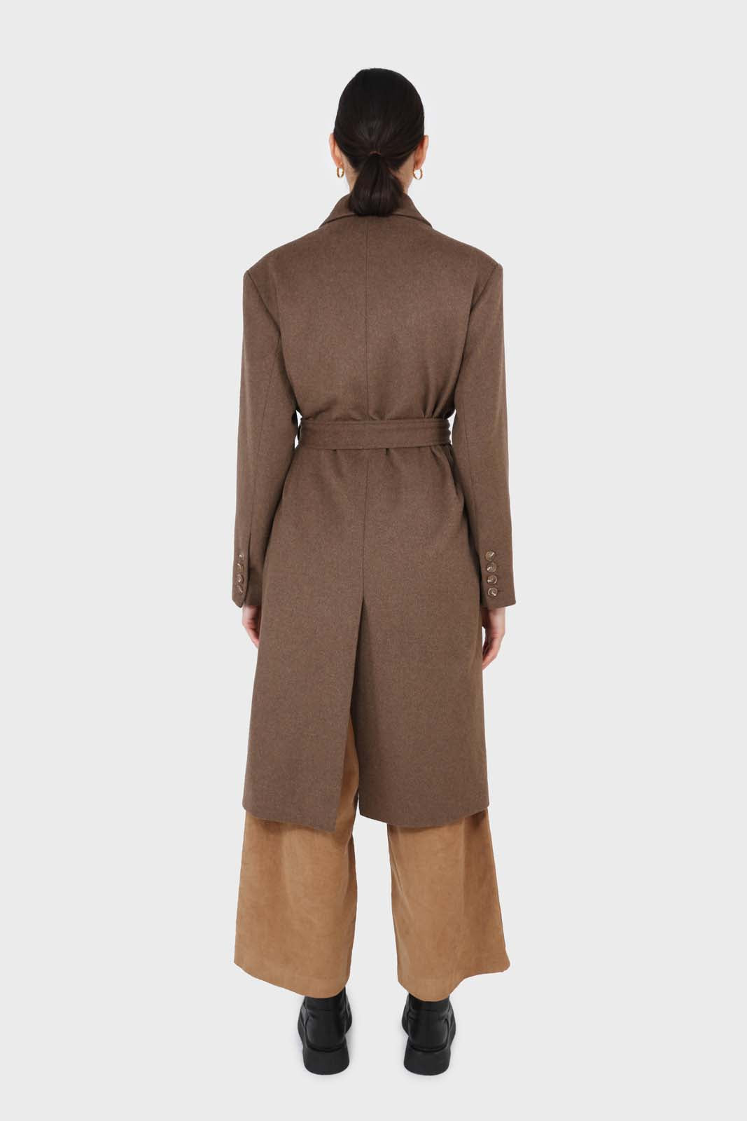 Brown double breasted wool blend coat