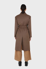 Brown double breasted wool blend coat