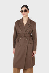 Brown double breasted wool blend coat