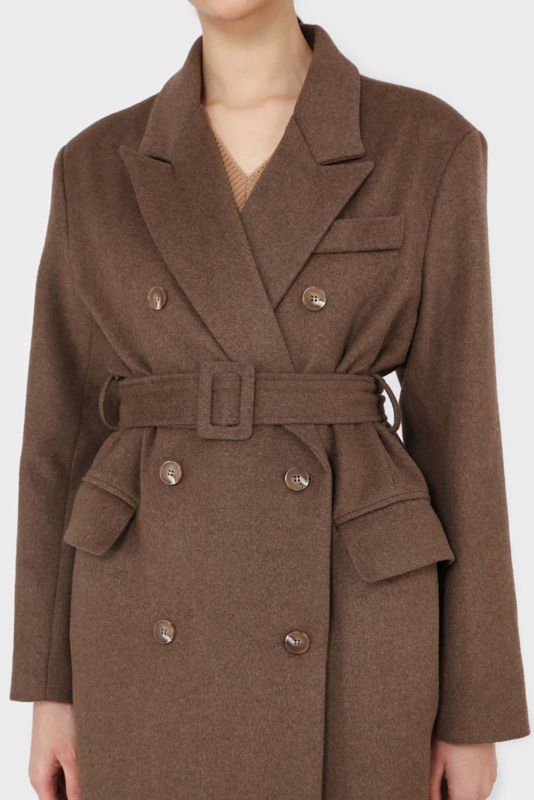 Brown double breasted wool blend coat
