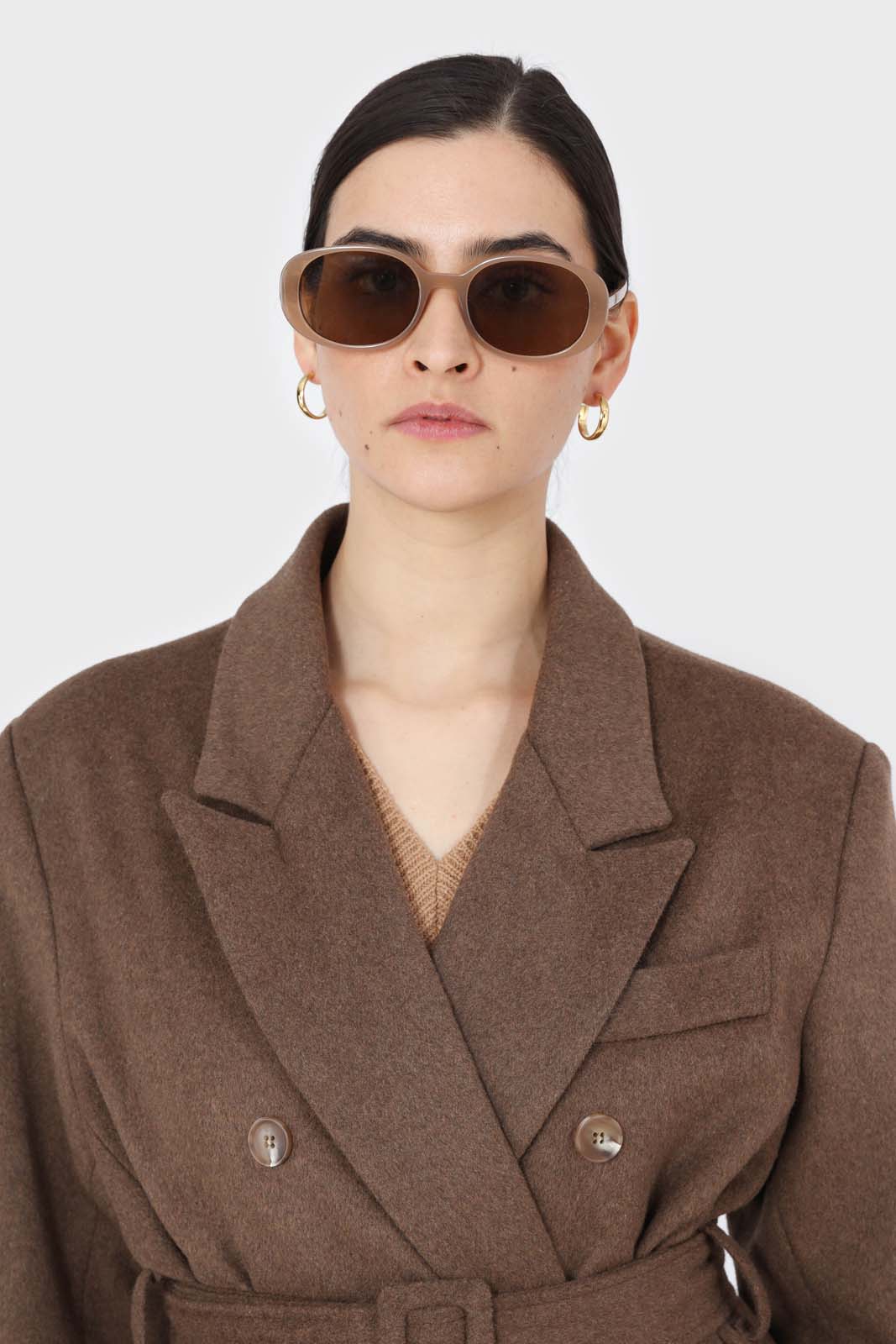Brown double breasted wool blend coat