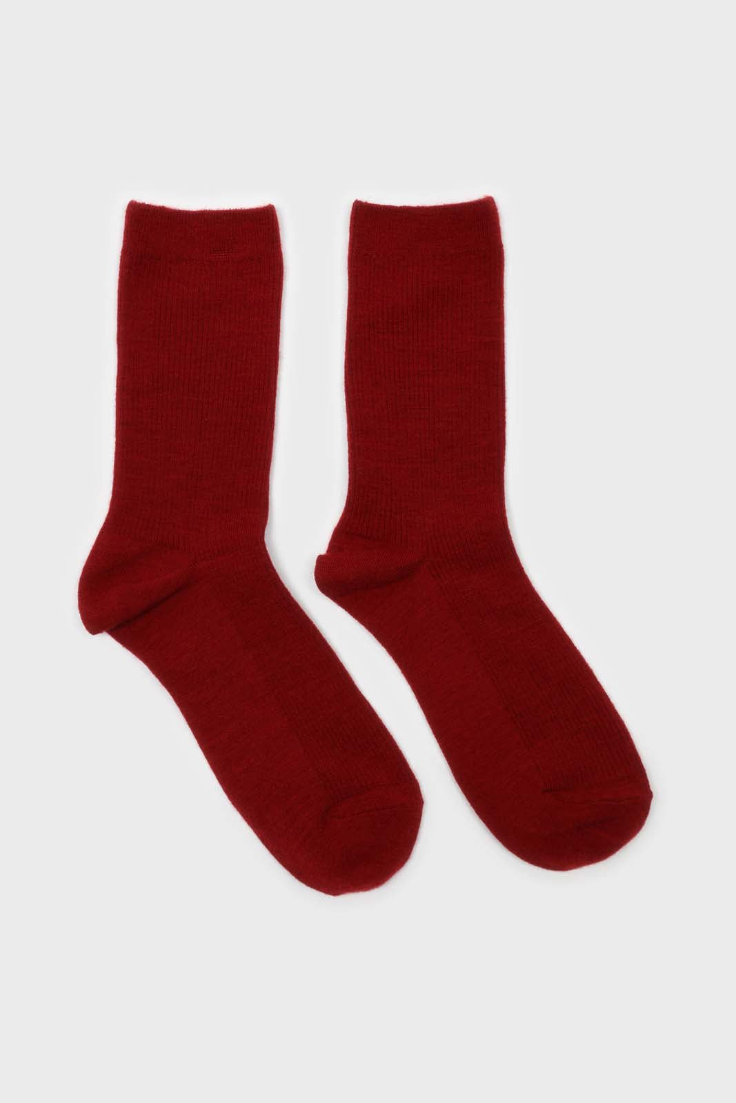 Deep red merino wool socks