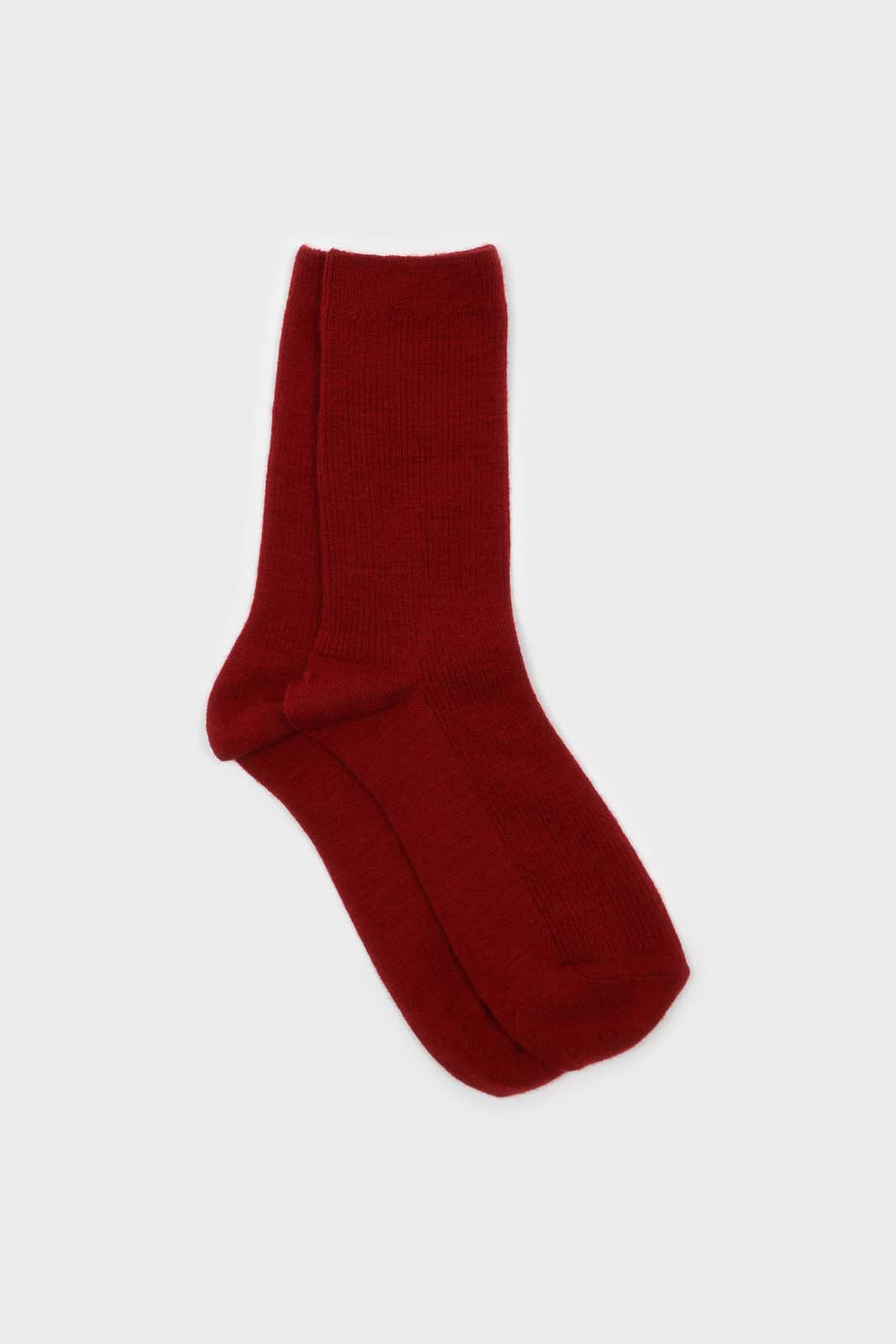 Deep red merino wool socks